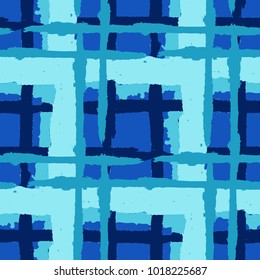 Plaid. Seamless Grunge Pattern with Hand Painted Crossing Lines for Swimwear, Fabric, Textile. Rustic Check Texture. Vector Seamless Plaid. Scottish 
Ornament