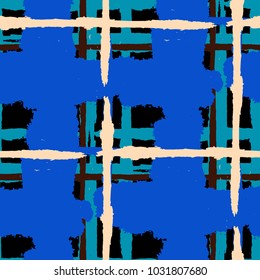 Plaid. Seamless Grunge Pattern with Hand Painted Crossing Lines for Print, Upholstery, Textile. Rustic Check Texture. Vector Seamless Plaid. Scottish 
Ornament