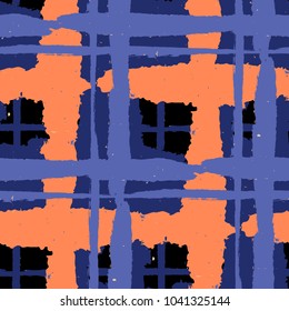 Plaid. Seamless Grunge Pattern with Hand Painted Crossing Lines for Print, Linen, Cloth. Rustic Check Texture. Vector Seamless Kilt Texture.