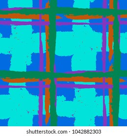 Plaid. Seamless Grunge Pattern with Hand Painted Crossing Brush Strokes for Wallpaper, Linen, Cloth. Rustic Check Texture. Vector Seamless Kilt Texture. Scottish 
Ornament