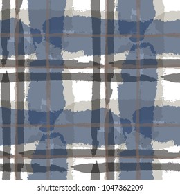 Plaid. Seamless Grunge Pattern with Hand Painted Crossing Stripes for Print, Linen, Cloth. Rustic Check Texture. Vector Seamless Plaid. Scottish 
Ornament