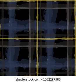 Plaid. Seamless Grunge Pattern with Hand Painted Crossing Lines for Swimwear, Fabric, Textile. Rustic Check Texture. Vector Seamless Kilt Texture.