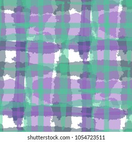 Plaid. Seamless Grunge Pattern with Hand Painted Crossing Brush Strokes for Wallpaper, Linen, Sportswear. Rustic Check Texture. Vector Seamless Kilt Texture.