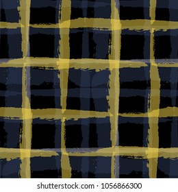 Plaid. Seamless Grunge Pattern with Hand Painted Crossing Lines for Wrapping Paper, Linen, Sportswear. Rustic Check Texture. Vector Seamless Tartan. Scottish 
Ornament