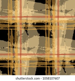 Plaid. Seamless Grunge Pattern with Hand Painted Crossing Brush Strokes for Print, Linen, Cloth. Rustic Check Texture. Vector Seamless Tartan. Scottish 
Ornament
