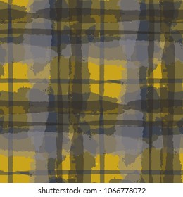 Plaid. Seamless Grunge Pattern with Hand Painted Crossing Brush Strokes for Swimwear, Upholstery, Textile. Rustic Check Texture. Vector Seamless Tartan. Scottish 
Ornament