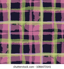 Plaid. Seamless Grunge Pattern with Hand Painted Crossing Lines for Print, Linen, Cloth. Rustic Check Texture. Vector Seamless Plaid. Scottish 
Ornament