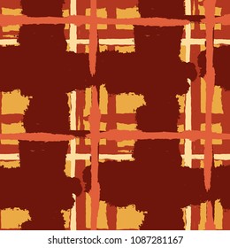 Plaid. Seamless Grunge Pattern with Hand Painted Crossing Lines for Swimwear, Fabric, Textile. Rustic Check Texture. Vector Seamless Plaid. Scottish 
Ornament