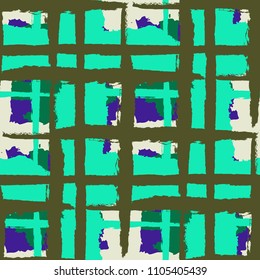 Plaid. Seamless Grunge Pattern with Hand Painted Crossing Lines for Print, Linen, Cloth. Rustic Check Texture. Vector Seamless Plaid. Scottish 
Ornament