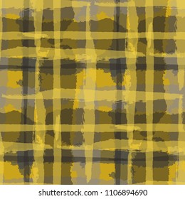 Plaid. Seamless Grunge Pattern with Hand Painted Crossing Brush Strokes for Print, Upholstery, Textile. Rustic Check Texture. Vector Seamless Tartan.