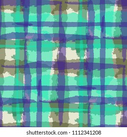 Plaid. Seamless Grunge Pattern with Hand Painted Crossing Lines for Print, Upholstery, Cloth. Rustic Check Texture. Vector Seamless Kilt Texture.
