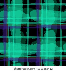 Plaid. Seamless Grunge Pattern with Hand Painted Crossing Lines for Print, Linen, Cloth. Rustic Check Texture. Vector Seamless Kilt Texture. Scottish 
Ornament