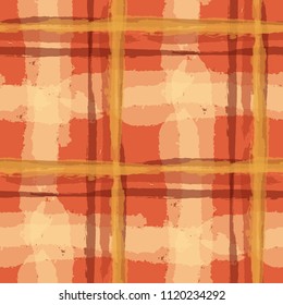 Plaid. Seamless Grunge Pattern with Hand Painted Crossing Brush Strokes for Wrapping Paper, Linen, Sportswear. Rustic Check Texture. Vector Seamless Kilt Texture. Scottish 
Ornament