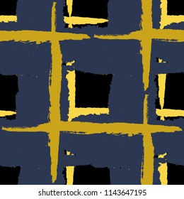 Plaid. Seamless Grunge Pattern with Hand Painted Crossing Stripes for Print, Upholstery, Cloth. Rustic Check Texture. Vector Seamless Plaid. Scottish 
Ornament
