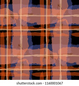 Plaid. Seamless Grunge Pattern with Hand Painted Crossing Brush Strokes for Print, Linen, Cloth. Rustic Check Texture. Vector Seamless Tartan.