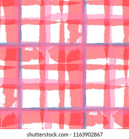 Plaid. Seamless Grunge Pattern with Hand Painted Crossing Lines for Print, Linen, Cloth. Rustic Check Texture. Vector Seamless Tartan. Scottish Ornament