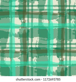 Plaid. Seamless Grunge Pattern with Hand Painted Crossing Lines for Wallpaper, Linen, Cloth. Rustic Check Texture. Vector Seamless Kilt Texture. Scottish Ornament