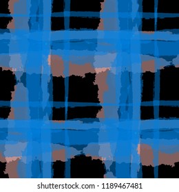 Plaid. Seamless Grunge Pattern with Hand Painted Crossing Stripes for Wrapping Paper, Linen, Sportswear. Rustic Check Texture. Vector Seamless Tartan.