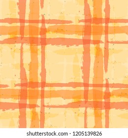 Plaid. Seamless Grunge Pattern with Hand Painted Crossing Lines for Swimwear, Upholstery, Textile. Rustic Check Texture. Vector Seamless Tartan.