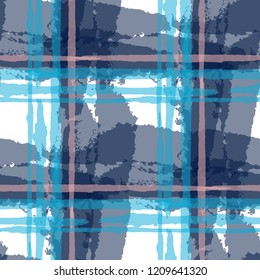 Plaid. Seamless Grunge Pattern with Hand Painted Crossing Lines for Wallpaper, Linen, Cloth. Rustic Check Texture. Vector Seamless Plaid Texture.