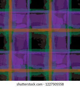 Plaid. Seamless Grunge Pattern with Hand Painted Crossing Lines for Wallpaper, Linen, Cloth. Rustic Check Texture. Vector Seamless Tartan. Scottish Ornament