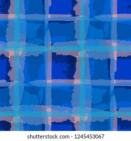 Plaid. Seamless Grunge Pattern with Hand Painted Crossing Brush Strokes for Wallpaper, Linen, Cloth. Rustic Check Texture. Vector Seamless Kilt Texture.