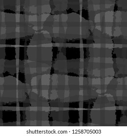 Plaid. Seamless Grunge Pattern with Hand Painted Crossing Brush Strokes for Wallpaper, Linen, Cloth. Rustic Check Texture. Vector Seamless Tartan.