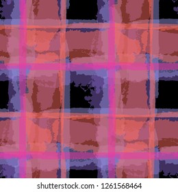 Plaid. Seamless Grunge Pattern with Hand Painted Crossing Lines for Print, Linen, Cloth. Rustic Check Texture. Vector Seamless Kilt Texture.