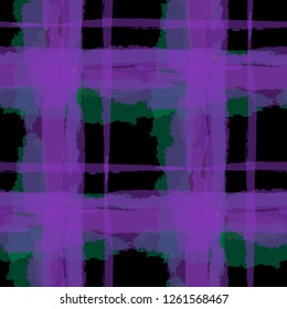 Plaid. Seamless Grunge Pattern with Hand Painted Crossing Stripes for Print, Linen, Cloth. Rustic Check Texture. Vector Seamless Kilt Texture.
