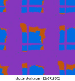 Plaid. Seamless Grunge Pattern with Hand Painted Crossing Brush Strokes for Swimwear, Fabric, Textile. Rustic Check Texture. Vector Seamless Tartan.