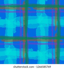 Plaid. Seamless Grunge Pattern with Hand Painted Crossing Brush Strokes for Wrapping Paper, Linen, Sportswear. Rustic Check Texture. Vector Seamless Plaid Texture.