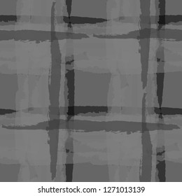 Plaid. Seamless Grunge Pattern with Hand Painted Crossing Lines for Swimwear, Fabric, Textile. Rustic Check Texture. Vector Seamless Kilt Texture. Scottish Ornament