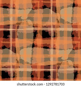 Plaid. Seamless Grunge Pattern with Hand Painted Crossing Lines for Swimwear, Fabric, Textile. Rustic Check Texture. Vector Seamless Plaid. Scottish Ornament