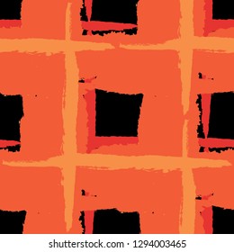 Plaid. Seamless Grunge Pattern with Hand Painted Crossing Stripes for Print, Linen, Cloth. Rustic Check Texture. Vector Seamless Plaid Texture.