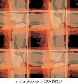 Plaid. Seamless Grunge Pattern with Hand Painted Crossing Lines for Wrapping Paper, Linen, Sportswear. Rustic Check Texture. Vector Seamless Plaid. Scottish Ornament