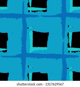 Plaid. Seamless Grunge Pattern with Hand Painted Crossing Stripes for Wrapping Paper, Linen, Sportswear. Rustic Check Texture. Vector Seamless Plaid. Scottish Ornament