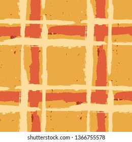 Plaid. Seamless Grunge Pattern with Hand Painted Crossing Brush Strokes for Print, Linen, Cloth. Rustic Check Texture. Vector Seamless Tartan.