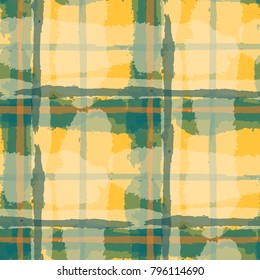 Plaid. Seamless Grunge Pattern with Hand Painted Crossing Stripes for Swimwear, Fabric, Textile. Rustic Check Texture. Vector Seamless Tartan.