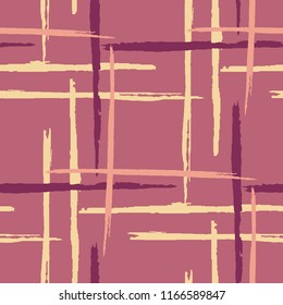 Plaid. Seamless Grunge Stripes. Abstract Texture with Horizontal and Vertical Brush Strokes. Scribbled Grunge Pattern for Fabric, Cloth, Textile. Irish Ornament. Vector Texture.