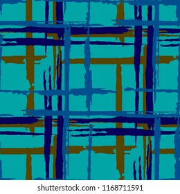 Plaid. Seamless Grunge Stripes. Abstract Texture with Horizontal and Vertical Dry Brush Strokes. Scribbled Grunge Motif for Cotton, Print, Textile. Irish Ornament. Vector Texture.
