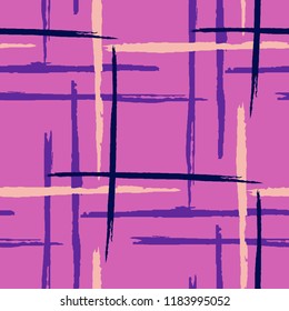 Plaid. Seamless Grunge Stripes. Abstract Texture with Horizontal and Vertical Dry Brush Strokes. Scribbled Grunge Motif for Chintz, Linen, Wallpaper. Scottish Motiff. Vector Texture.