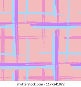 Plaid. Seamless Grunge Stripes. Abstract Texture with Horizontal and Vertical Brush Strokes. Scribbled Grunge Rapport for Cotton, Print, Textile. Irish Ornament. Vector Texture.