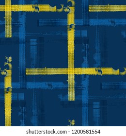 Plaid. Seamless Grunge Stripes. Abstract Texture with Horizontal and Vertical Strokes. Scribbled Grunge Pattern for Print, Cloth, Fabric. Irish Ornament. Vector Texture.