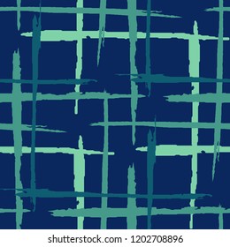 Plaid. Seamless Grunge Stripes. Abstract Texture with Horizontal and Vertical Brush Strokes. Scribbled Grunge Pattern for Chintz, Linen, Paper. Irish Ornament. Vector Texture.