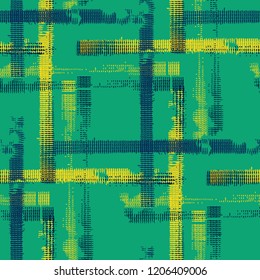 Plaid. Seamless Grunge Stripes. Abstract Texture with Horizontal and Vertical Strokes. Scribbled Grunge Motif for Dress, Curtain, Paper. Scottish Ornament. Vector Texture.
