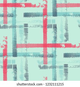 Plaid. Seamless Grunge Stripes. Abstract Texture with Horizontal and Vertical Strokes. Scribbled Grunge Motif for Dress, Curtain, Paper. Irish Ornament. Vector Texture.
