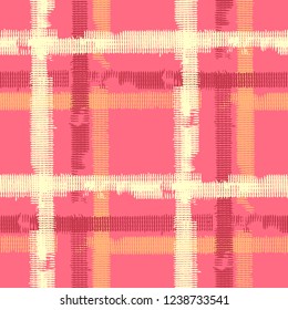 Plaid. Seamless Grunge Stripes. Abstract Texture with Horizontal and Vertical Strokes. Scribbled Grunge Motif for Calico, Print, Textile. Irish Ornament. Vector Texture.