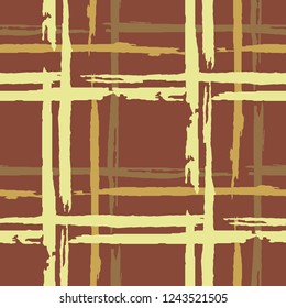 Plaid. Seamless Grunge Stripes. Abstract Texture with Horizontal and Vertical Brush Strokes. Scribbled Grunge Motif for Cotton, Print, Calico. Scottish Motiff. Vector Texture.