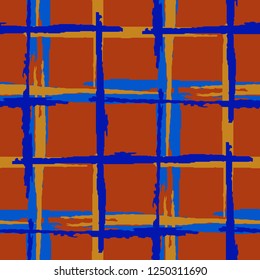 Plaid. Seamless Grunge Stripes. Abstract Texture with Horizontal and Vertical Brush Strokes. Scribbled Grunge Pattern for Chintz, Linen, Wallpaper. Irish Ornament. Vector Texture.