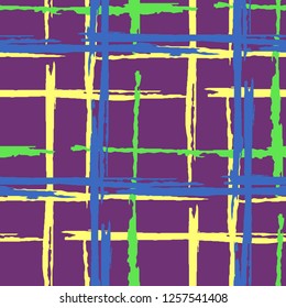 Plaid. Seamless Grunge Stripes. Abstract Texture with Horizontal and Vertical Dry Brush Strokes. Scribbled Grunge Motif for Print, Fabric, Textile. Scottish Ornament. Vector Texture.